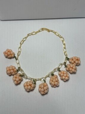 Handmade Peach Berry Cluster Necklace Cottagecore Lucite Chain Artisan Jewelry